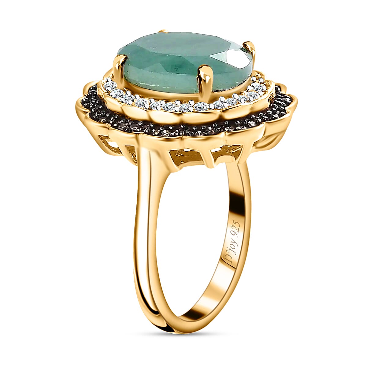 Grandidierite, Natural Champagne and White Diamond Double Halo Ring in Rhodium and Vermeil Yellow Gold Over Sterling Silver (Size 8.0) 5.65 ctw image number 3