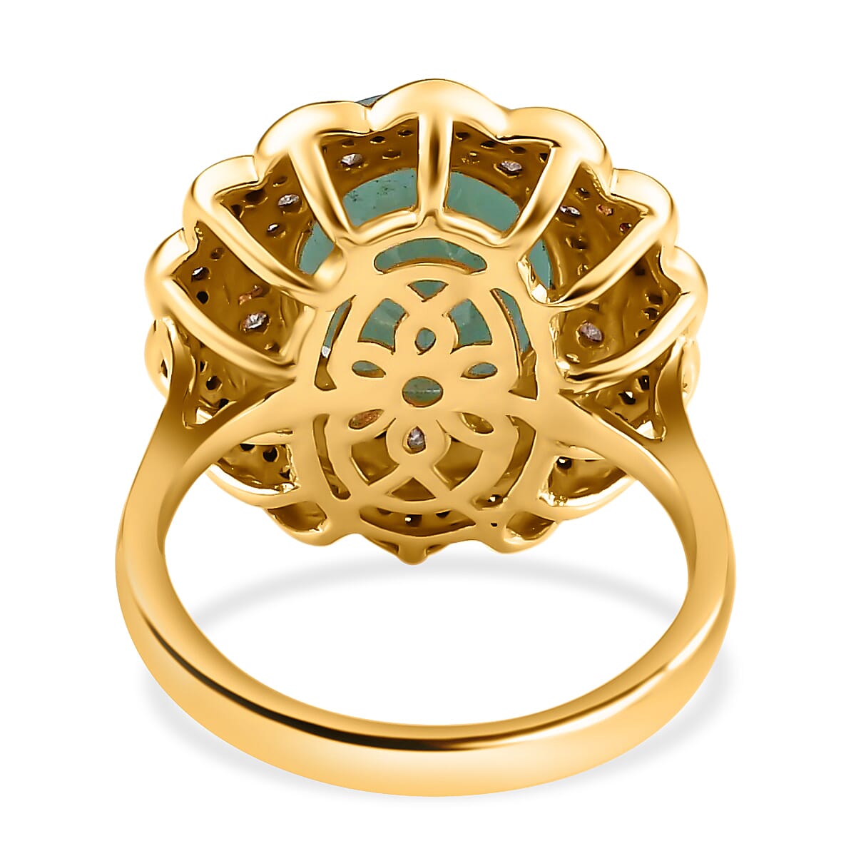 Grandidierite, Natural Champagne and White Diamond Double Halo Ring in Rhodium and Vermeil Yellow Gold Over Sterling Silver (Size 8.0) 5.65 ctw image number 4