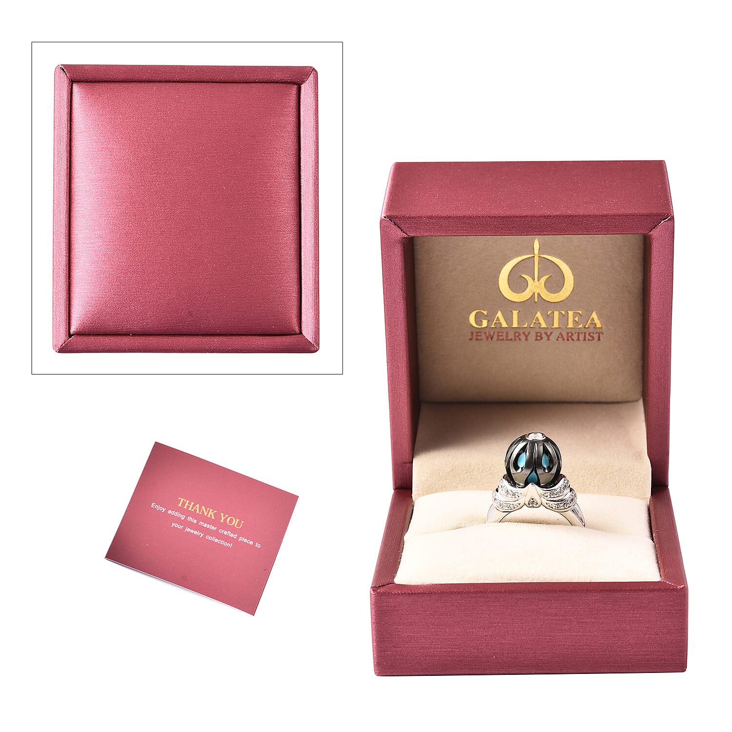 Galatea Pearl Collection Tahitian Pearl Carved and White Zircon Enameled Ring in Rhodium Over Sterling Silver (Size 6.0)