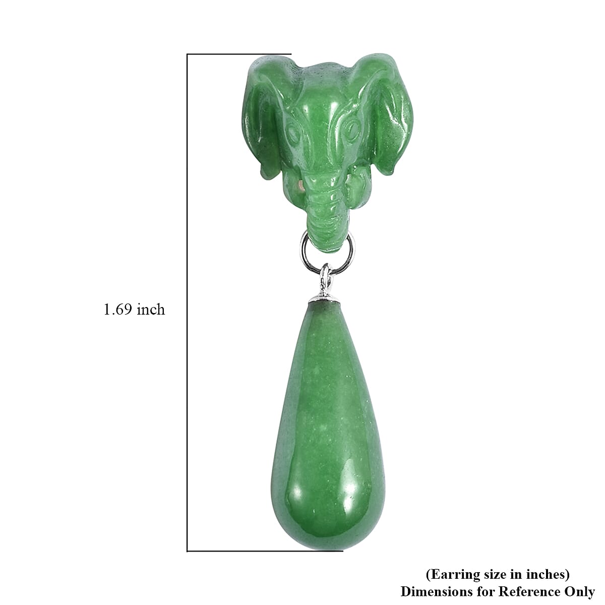 Green Jade Carved Elephant Drop Earrings in Sterling Silver 62.25 ctw image number 4