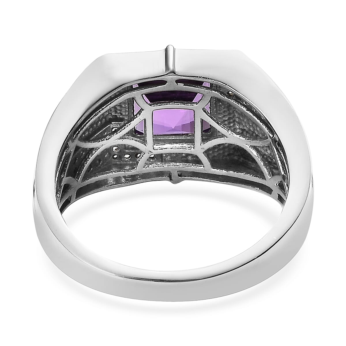 Uruguayan Amethyst and White Zircon Men's Ring in Platinum Over Sterling Silver (Size 11.0) 3.15 ctw