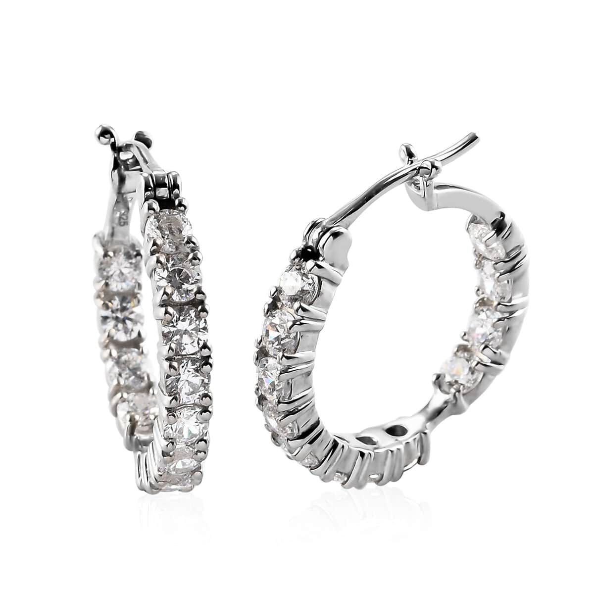 Lustro Stella Made with Finest CZ Inside Out Hoop Earrings in Platinum Over Sterling Silver 4.75 ctw image number 0
