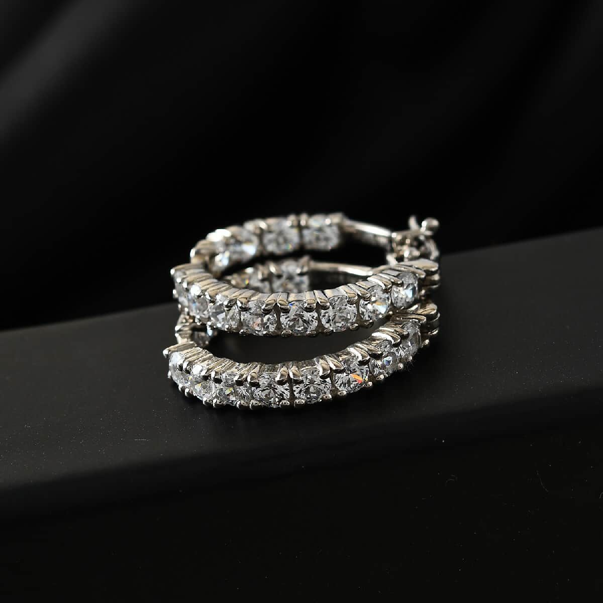 Lustro Stella Made with Finest CZ Inside Out Hoop Earrings in Platinum Over Sterling Silver 4.75 ctw image number 1