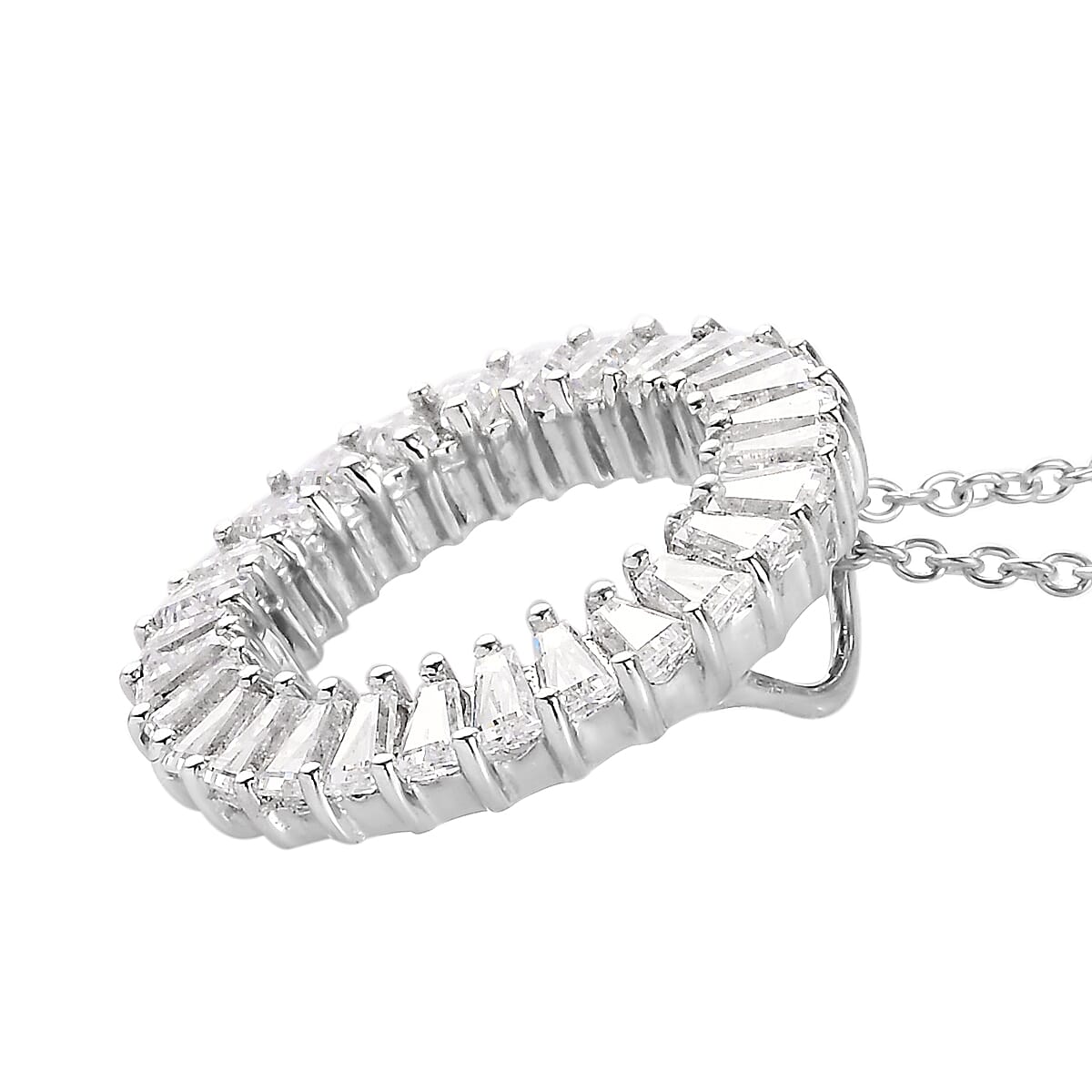 Lustro Stella Made with Finest CZ Circle Pendant Necklace 20 Inches in Platinum Over Sterling Silver 3.20 ctw image number 3
