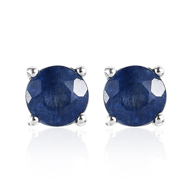 D'Joy Masoala Sapphire (D) 3.40 ctw Solitaire Stud Earrings in Platinum Over Sterling Silver