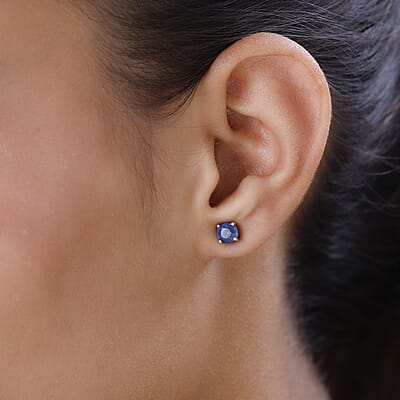 D'Joy Masoala Sapphire (D) 3.40 ctw Solitaire Stud Earrings in Platinum Over Sterling Silver
