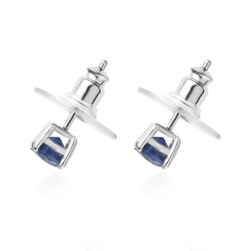 D'Joy Masoala Sapphire (D) 3.40 ctw Solitaire Stud Earrings in Platinum Over Sterling Silver