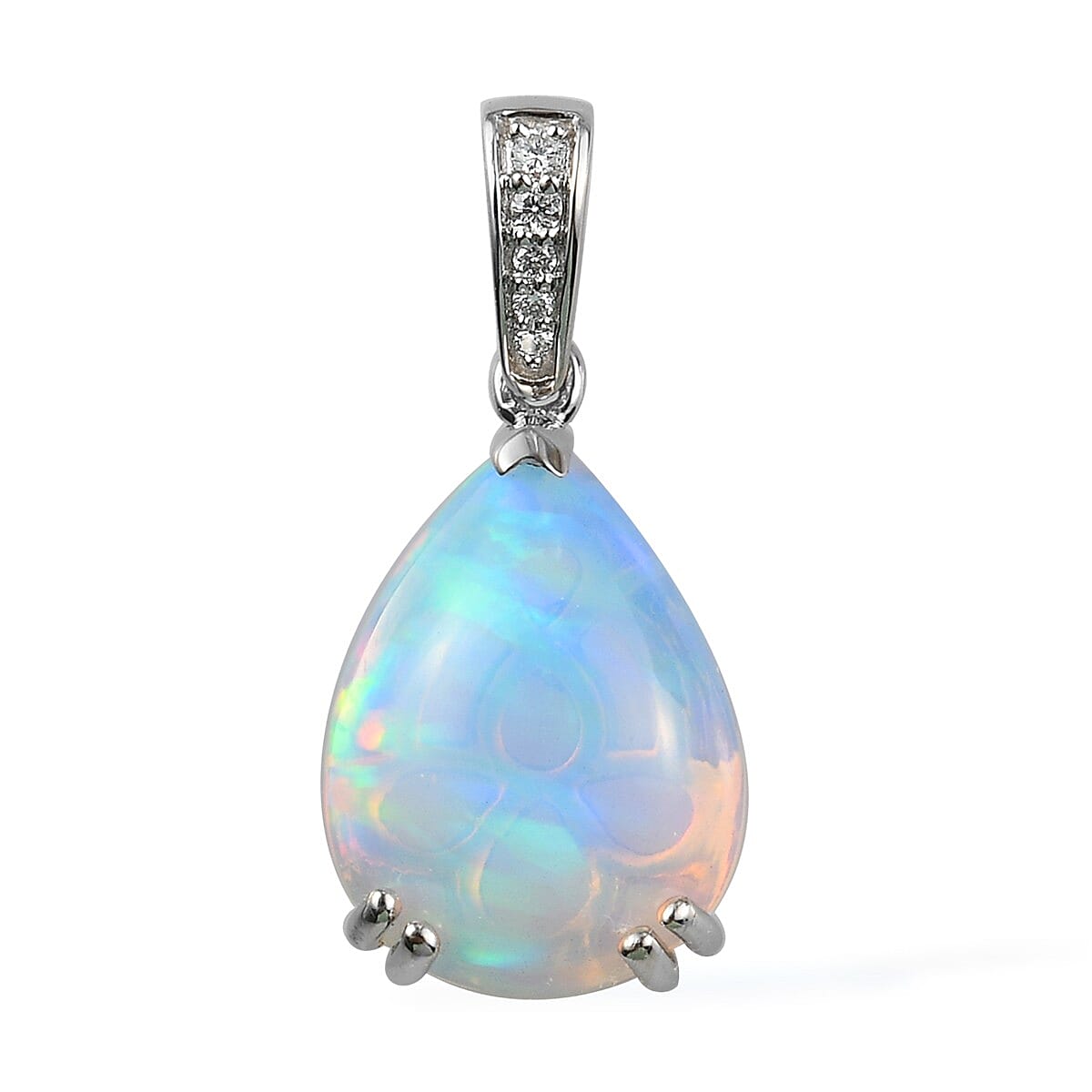 RHAPSODY 5.25 ctw AAAA Ethiopian Welo Opal and Diamond E-F VS Drop Pendant in 950 Platinum 3 Grams image number 0