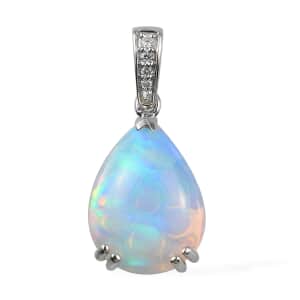 RHAPSODY 5.25 ctw AAAA Ethiopian Welo Opal and Diamond E-F VS Drop Pendant in 950 Platinum 3 Grams