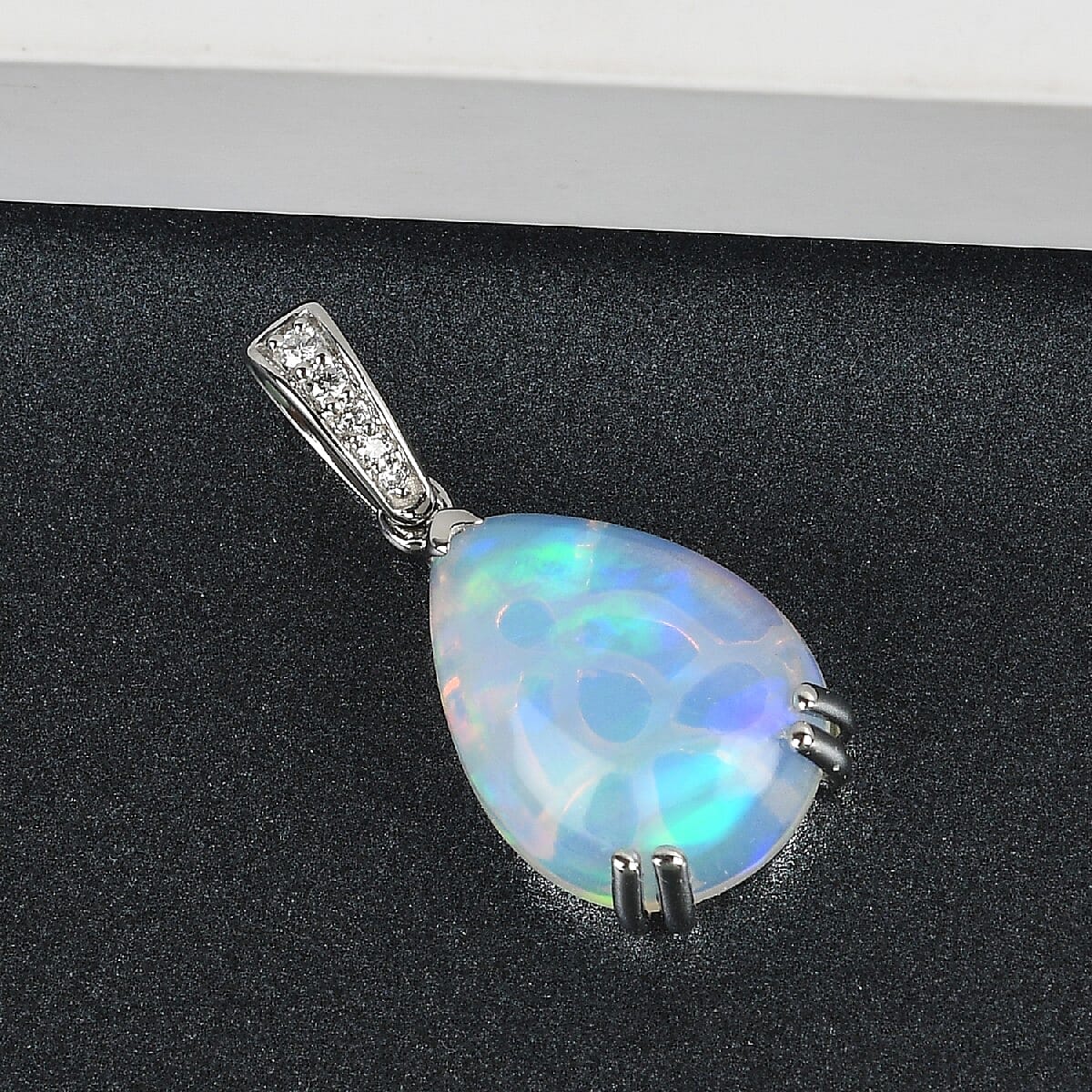 RHAPSODY 5.25 ctw AAAA Ethiopian Welo Opal and Diamond E-F VS Drop Pendant in 950 Platinum 3 Grams image number 1