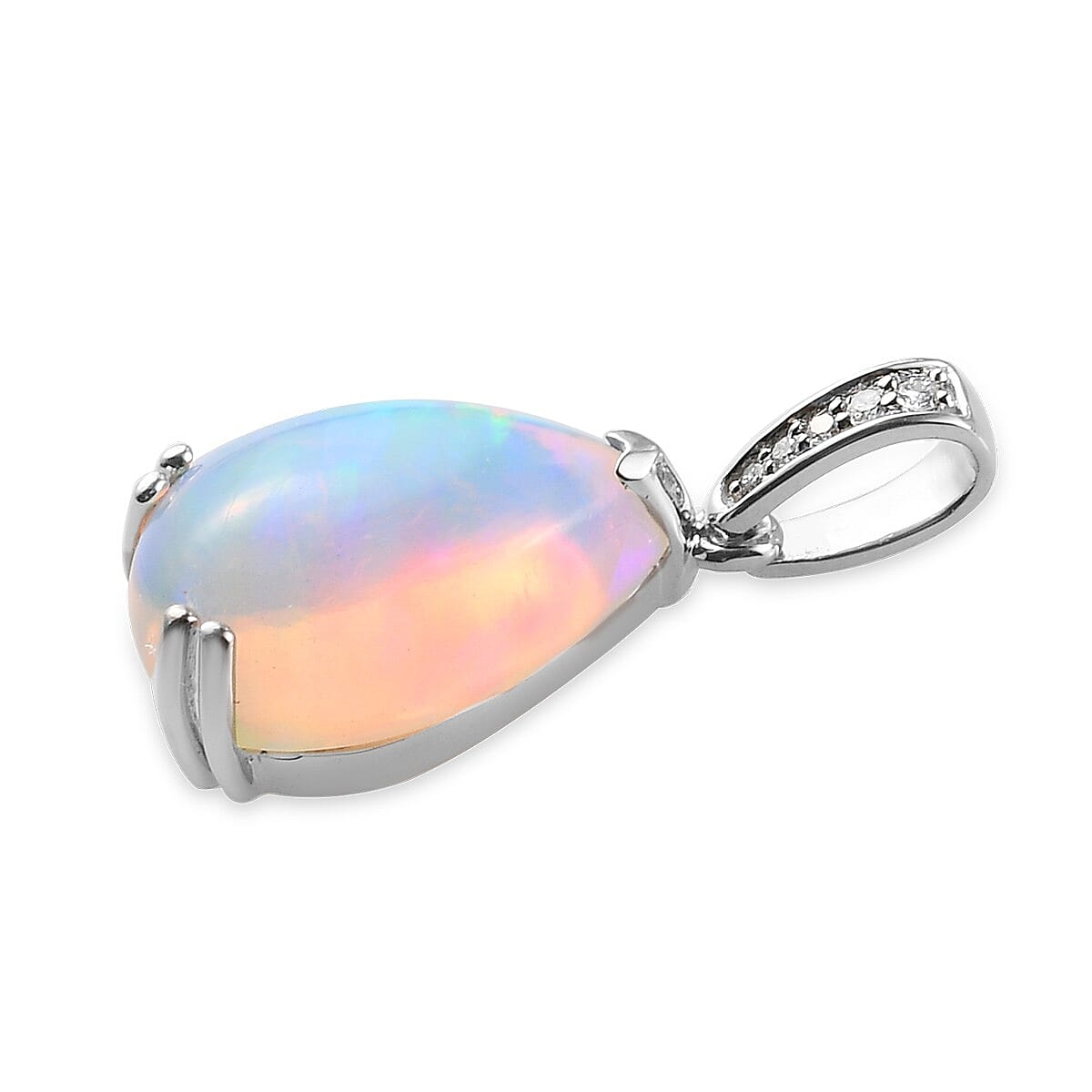 RHAPSODY 5.25 ctw AAAA Ethiopian Welo Opal and Diamond E-F VS Drop Pendant in 950 Platinum 3 Grams image number 2