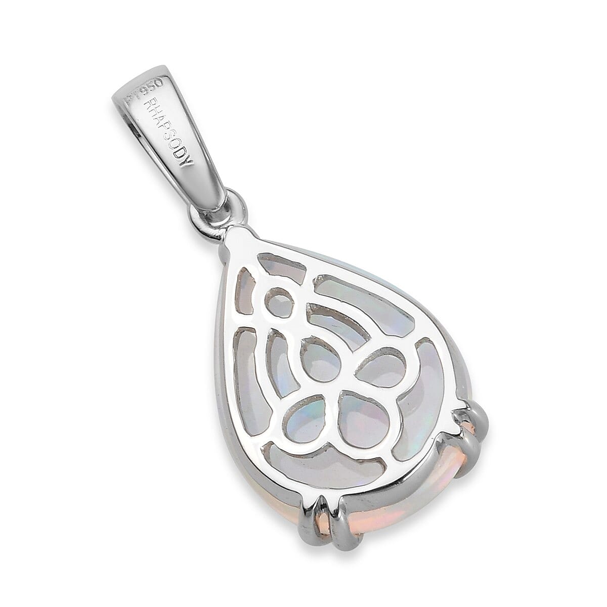 RHAPSODY 5.25 ctw AAAA Ethiopian Welo Opal and Diamond E-F VS Drop Pendant in 950 Platinum 3 Grams image number 3