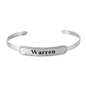 Personalized Platinum Over Sterling Silver Cuff Bracelet (7.25 in) (9 g)
