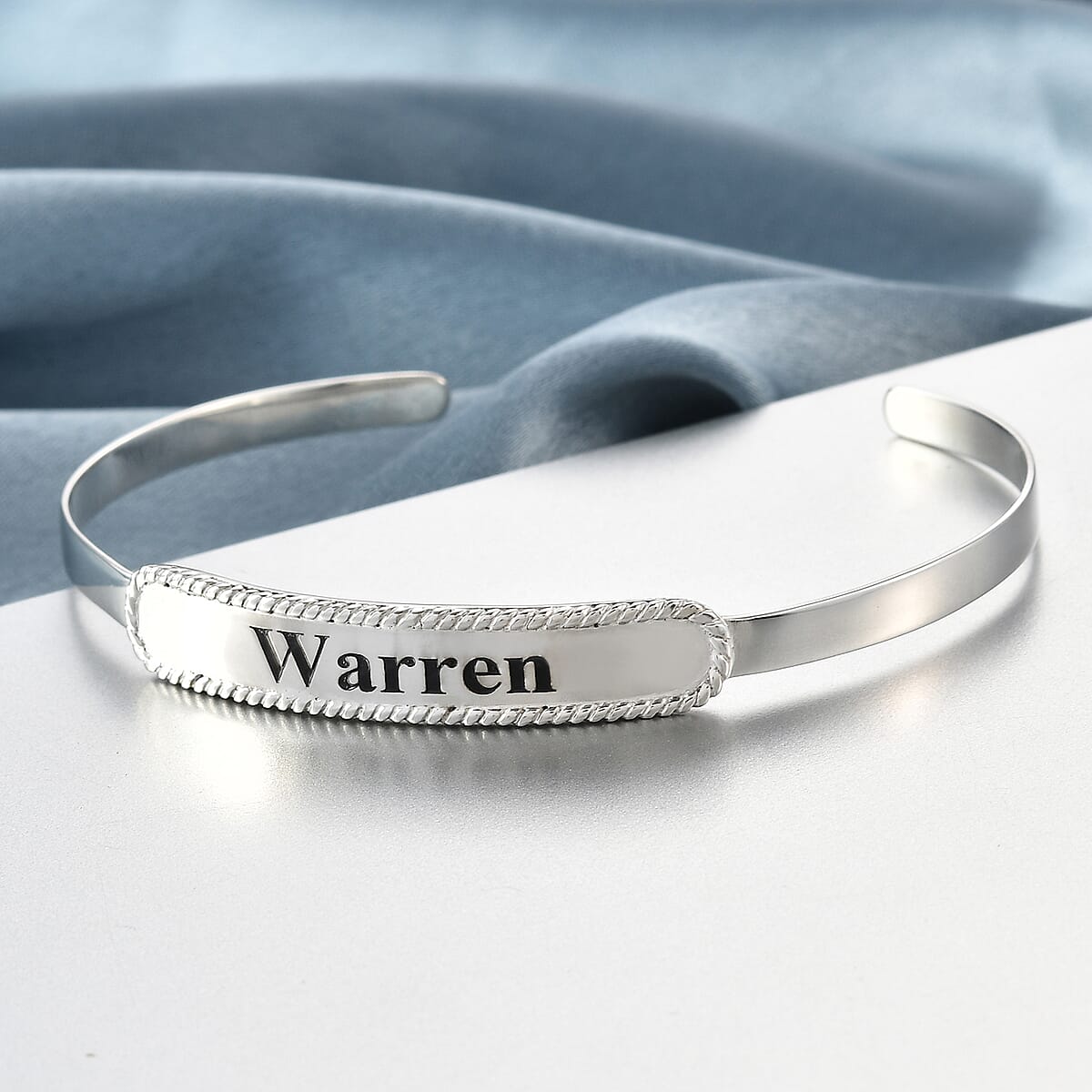 Platinum Over Sterling Silver Cuff Bracelet (7.25 in) 9 Grams image number 1