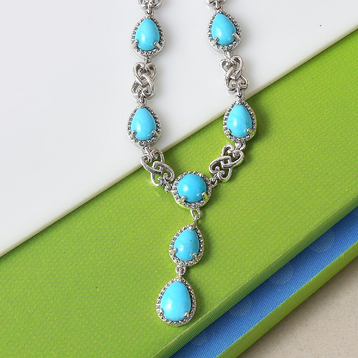 AMERICAN Natural Sleeping Beauty Turquoise Necklace 20 Inches in Platinum Over Sterling Silver 9.60 Grams 6.50 ctw