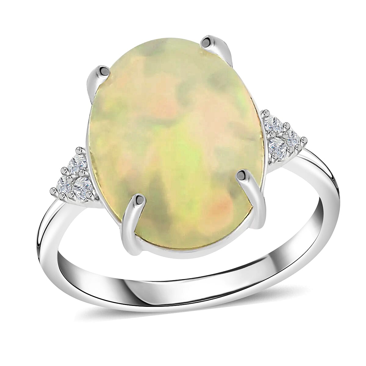 Certified & Appraised Iliana 18K White Gold AAA Ethiopian Welo Opal and G-H SI Diamond Ring (Size 9.0) 4.85 Grams 7.10 ctw image number 0
