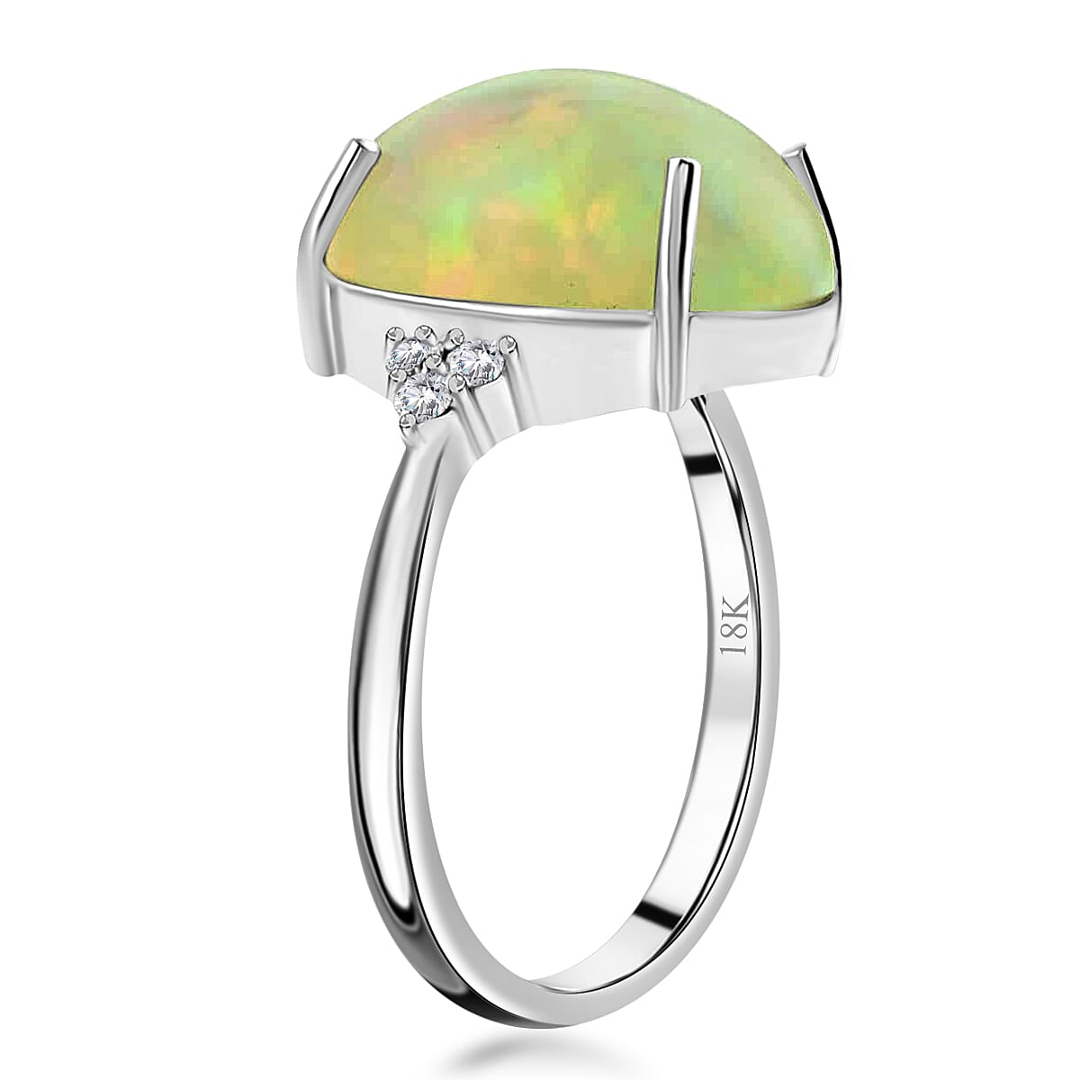 Certified & Appraised Iliana 18K White Gold AAA Ethiopian Welo Opal and G-H SI Diamond Ring (Size 9.0) 4.85 Grams 7.10 ctw image number 2