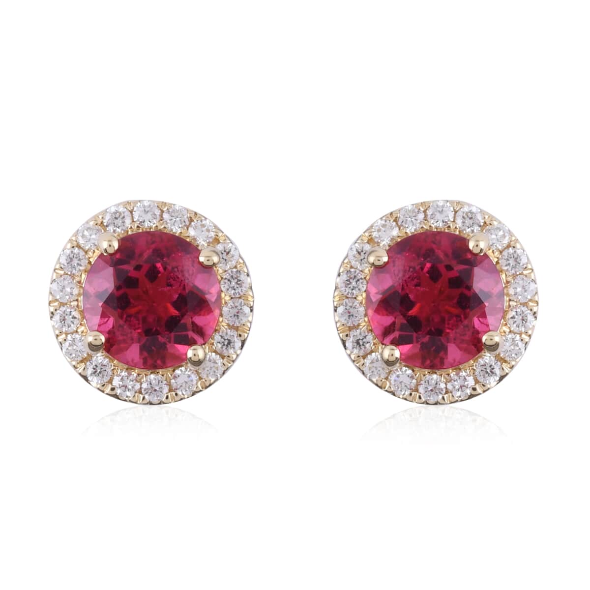 Iliana 18K Yellow Gold AAA Ouro Fino Rubellite and Diamond G-H SI Stud Earrings 2.10 Grams 2.15 ctw image number 0