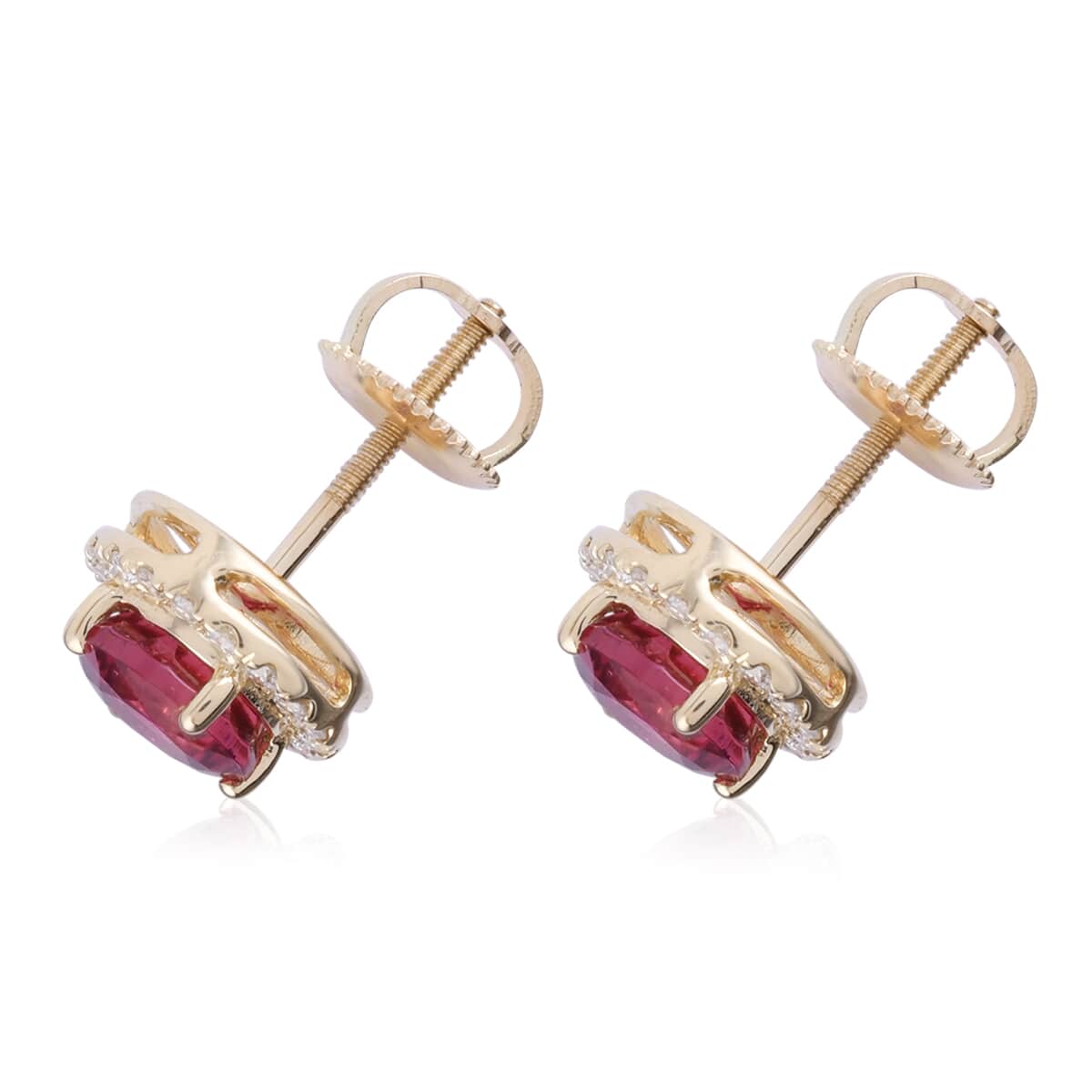 Iliana 18K Yellow Gold AAA Ouro Fino Rubellite and Diamond G-H SI Stud Earrings 2.10 Grams 2.15 ctw image number 2