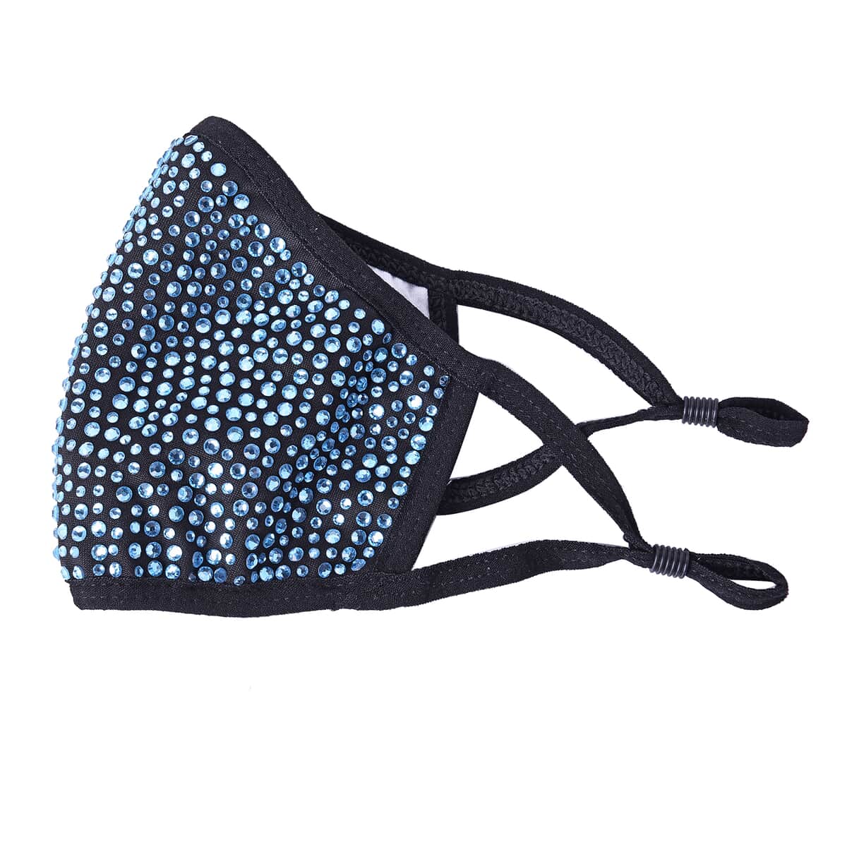 Black with High Brightness Turquoise Crystals Rhinestone 2 Ply Face Mask (Non-Returnable) image number 3