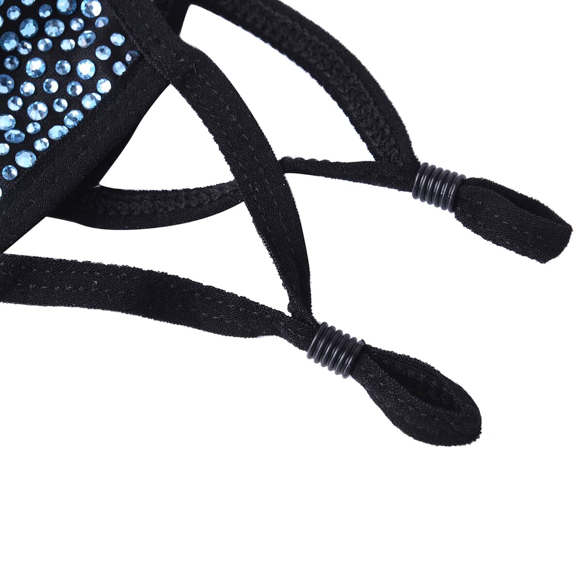 Black with High Brightness Turquoise Crystals Rhinestone 2 Ply Face Mask (Non-Returnable) image number 4