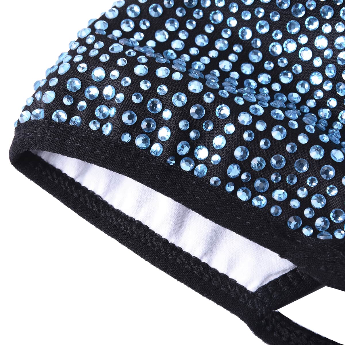Black with High Brightness Turquoise Crystals Rhinestone 2 Ply Face Mask (Non-Returnable) image number 6