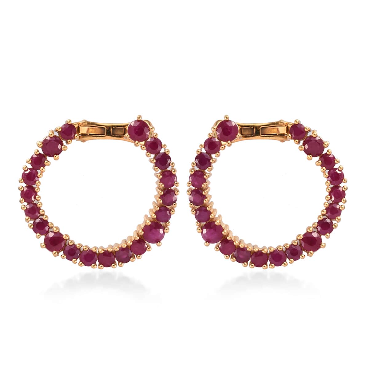 Ruby Hoop Earrings in 14K Yellow Gold Over Sterling Silver 10.85 ctw image number 0