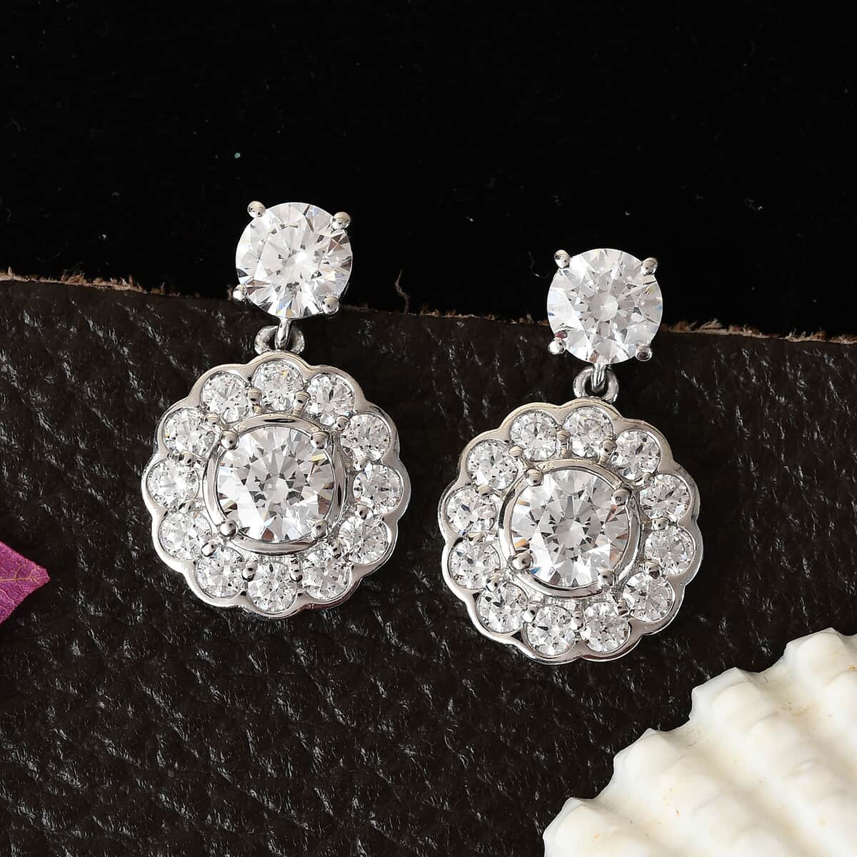 Lustro Stella Made with Finest CZ Dangle Earrings in Platinum Over Sterling Silver 8.60 ctw image number 1