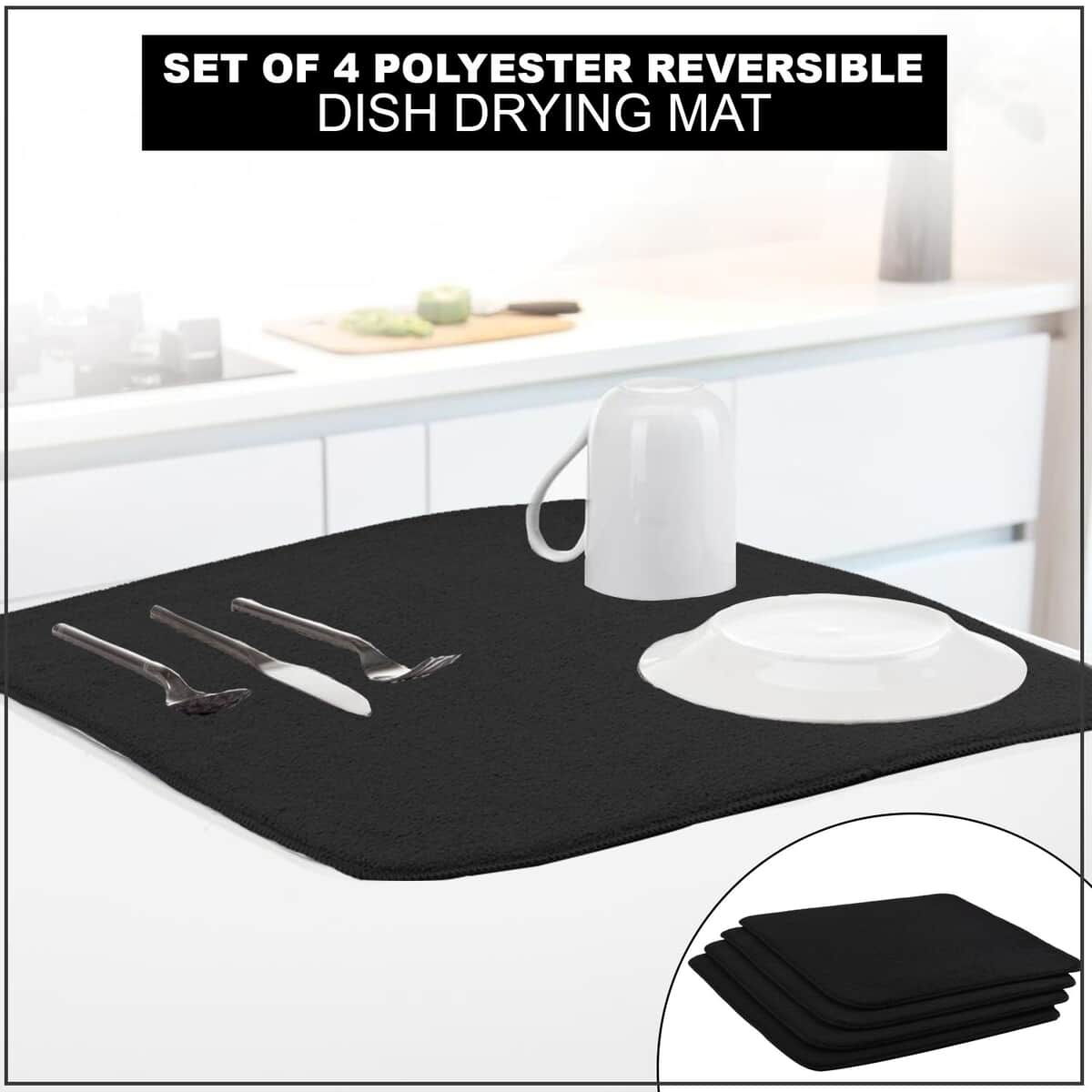 Homesmart Set of 4 Black Polyester Reversible Dish Drying Mat image number 1