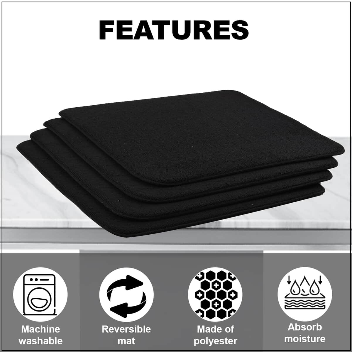 Closeout Homesmart Set of 4 Black Polyester Reversible Dish Drying Mat image number 2