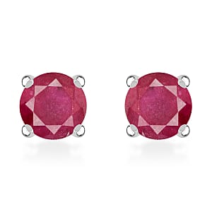 D'Joy Niassa Ruby (FF) 1.50 ctw Earrings in Platinum Over Sterling Silver, Solitaire Silver Earrings, Birthday Gifts For Her