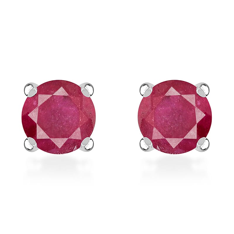 D'Joy Niassa Ruby (FF) 1.50 ctw Earrings in Platinum Over Sterling Silver, Solitaire Silver Earrings, Birthday Gifts For Her
