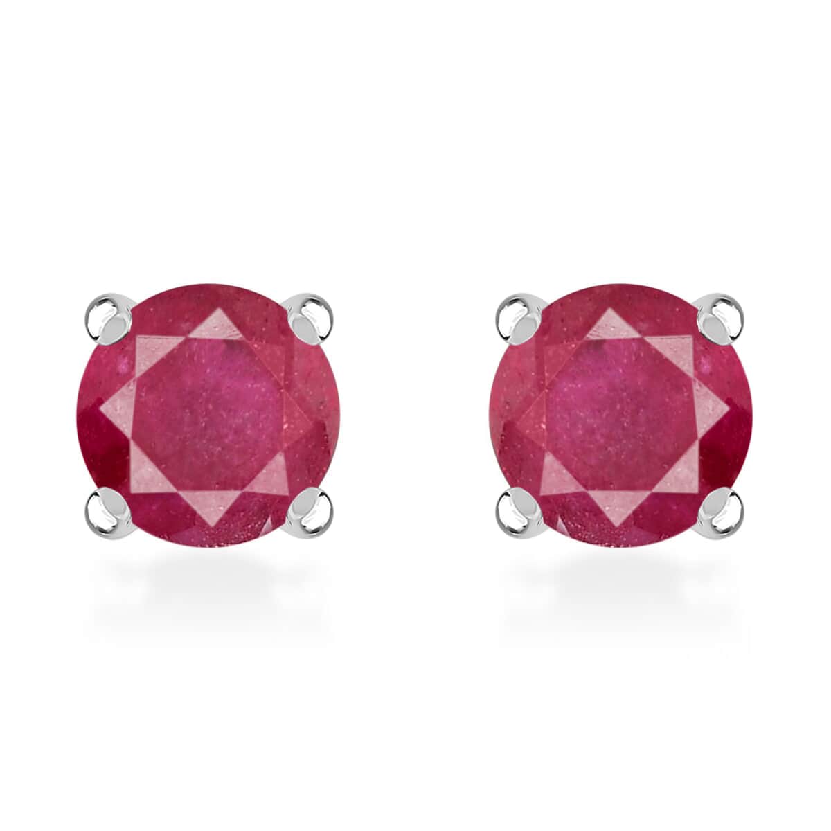 Niassa Ruby (FF) Earrings in Platinum Over Sterling Silver, Solitaire Silver Earrings, Birthday Gifts For Her 1.15 ctw image number 0