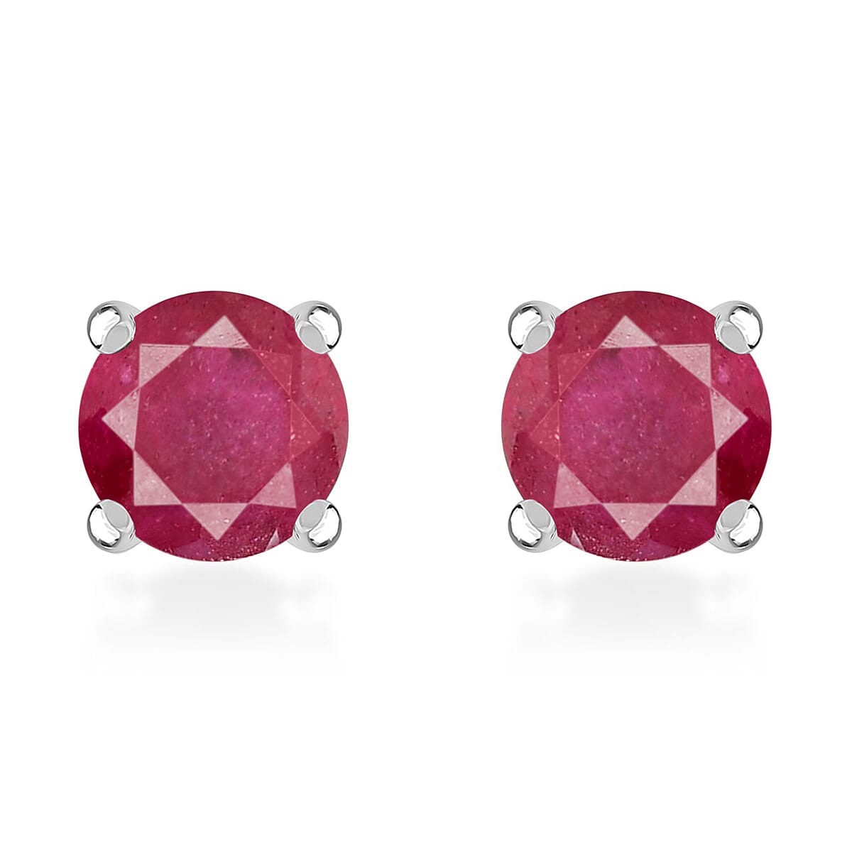 Niassa Ruby (FF) Earrings in Platinum Over Sterling Silver, Solitaire Silver Earrings, Birthday Gifts For Her 1.15 ctw image number 0