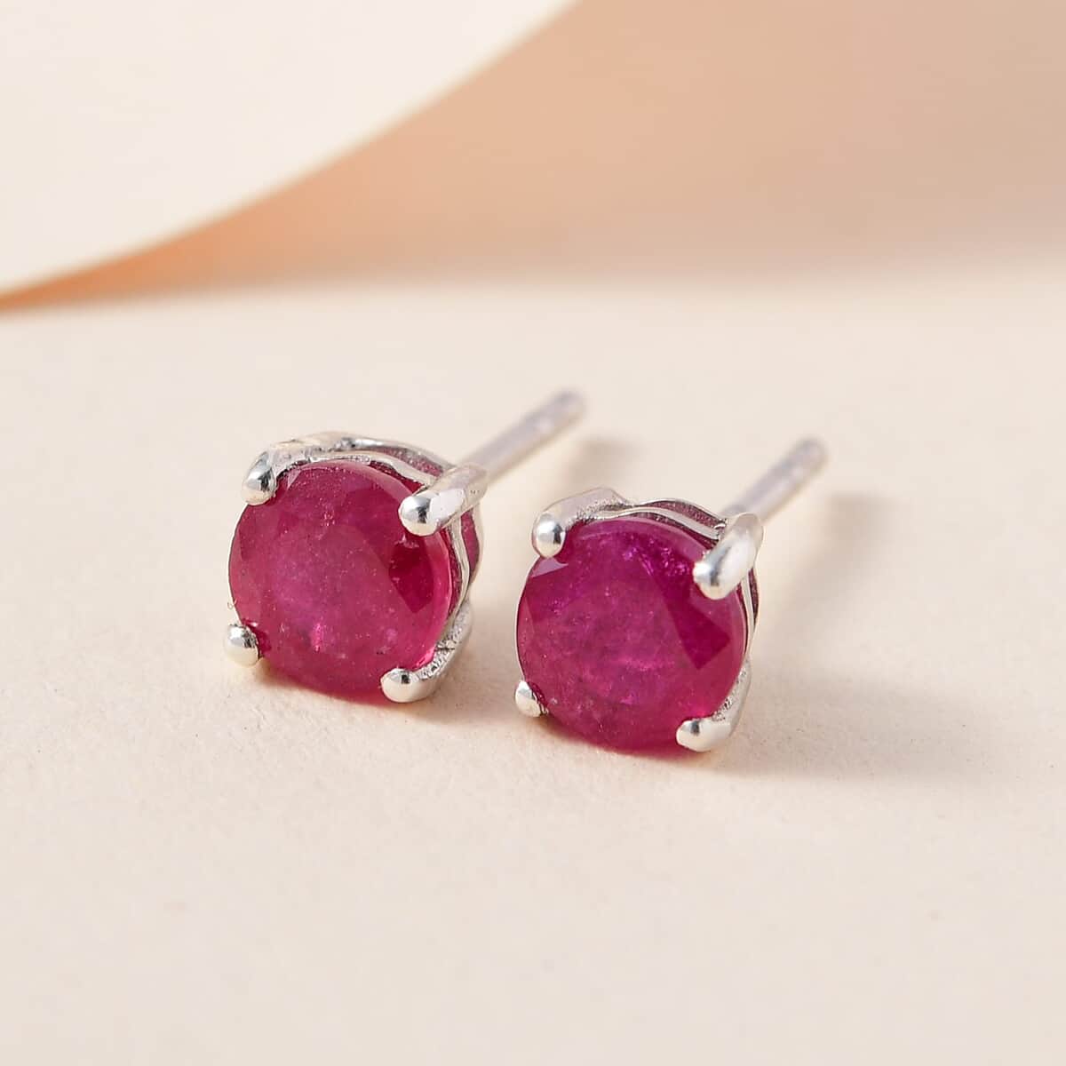 Niassa Ruby (FF) Earrings in Platinum Over Sterling Silver, Solitaire Silver Earrings, Birthday Gifts For Her 1.15 ctw image number 1