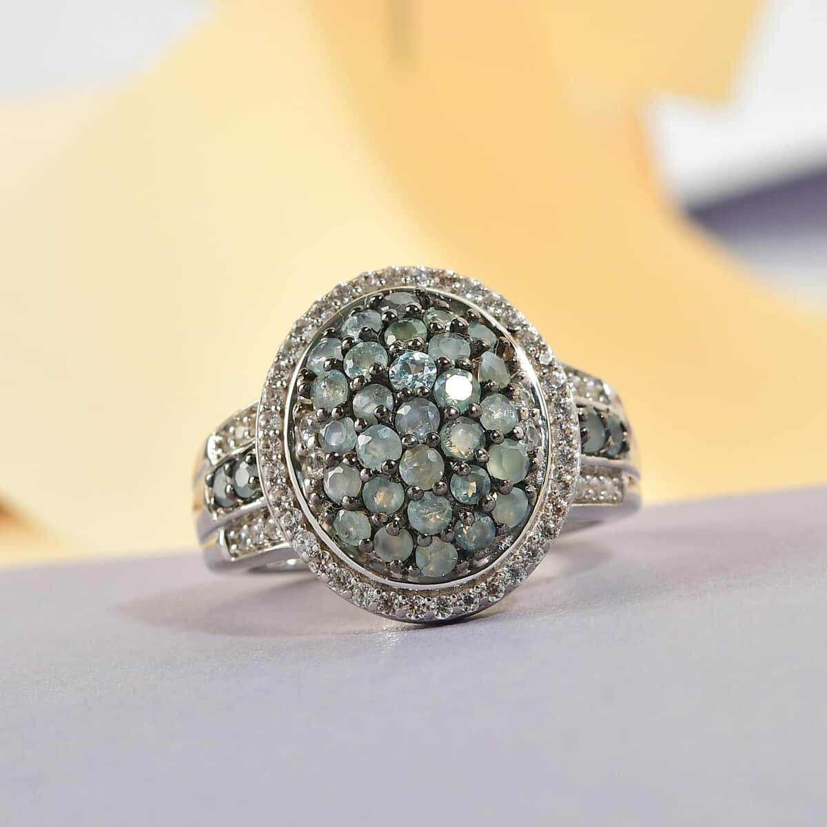 Narsipatnam Alexandrite and Natural White Zircon Cluster Ring in Rhodium and Platinum Over Sterling Silver 1.85 ctw image number 1