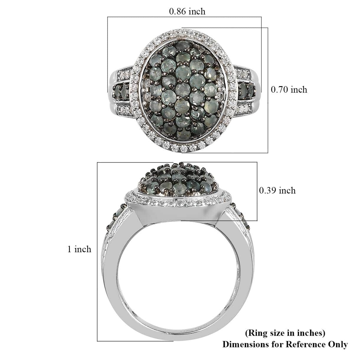Narsipatnam Alexandrite and Natural White Zircon Cluster Ring in Rhodium and Platinum Over Sterling Silver 1.85 ctw image number 5