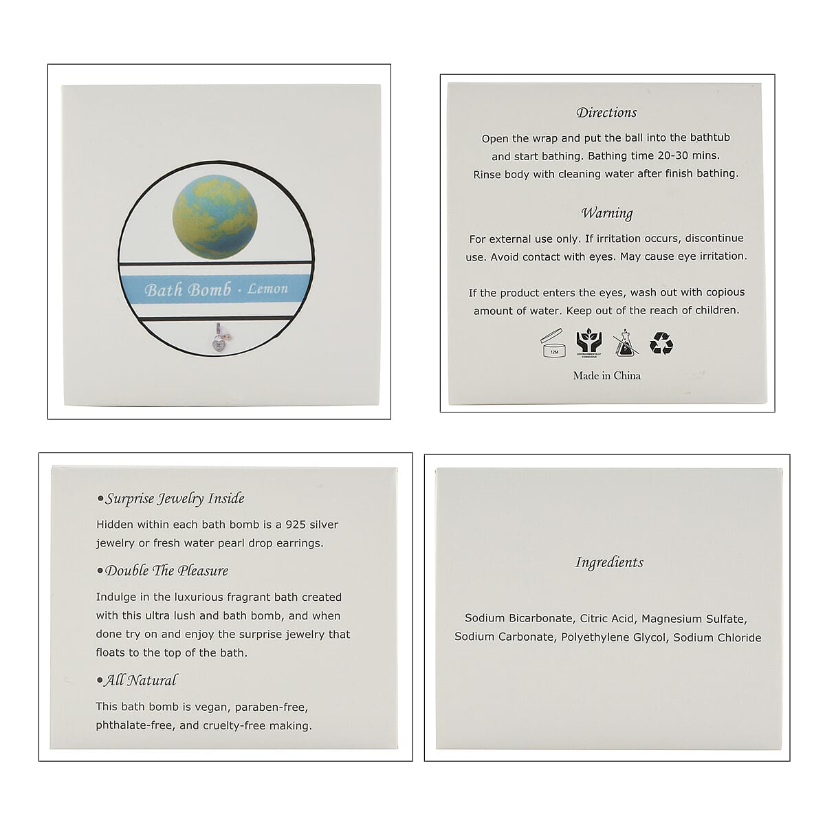 Surprise Jewelry Bath Bomb Lemon Scented with Simulated Diamond Heart Charm in Rhodium, 14K Yellow Gold Over and Sterling Silver 0.50 ctw image number 5