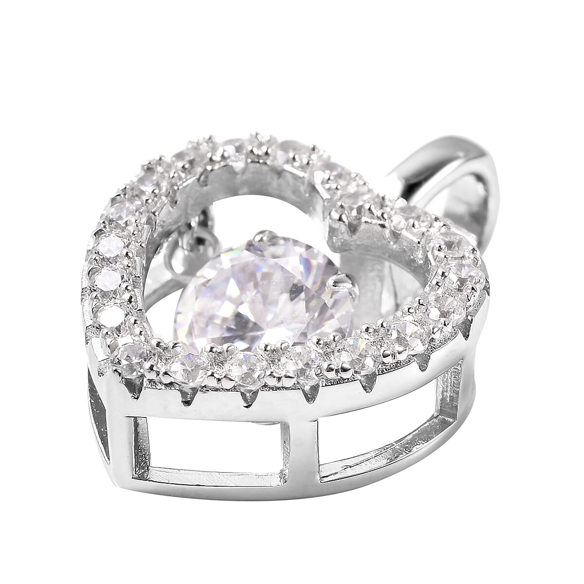 Surprise Jewelry Bath Bomb Lavender Scented with Simulated Diamond Dancing Heart Pendant in Rhodium Over Sterling Silver and Bath Bomb (2.95) image number 2