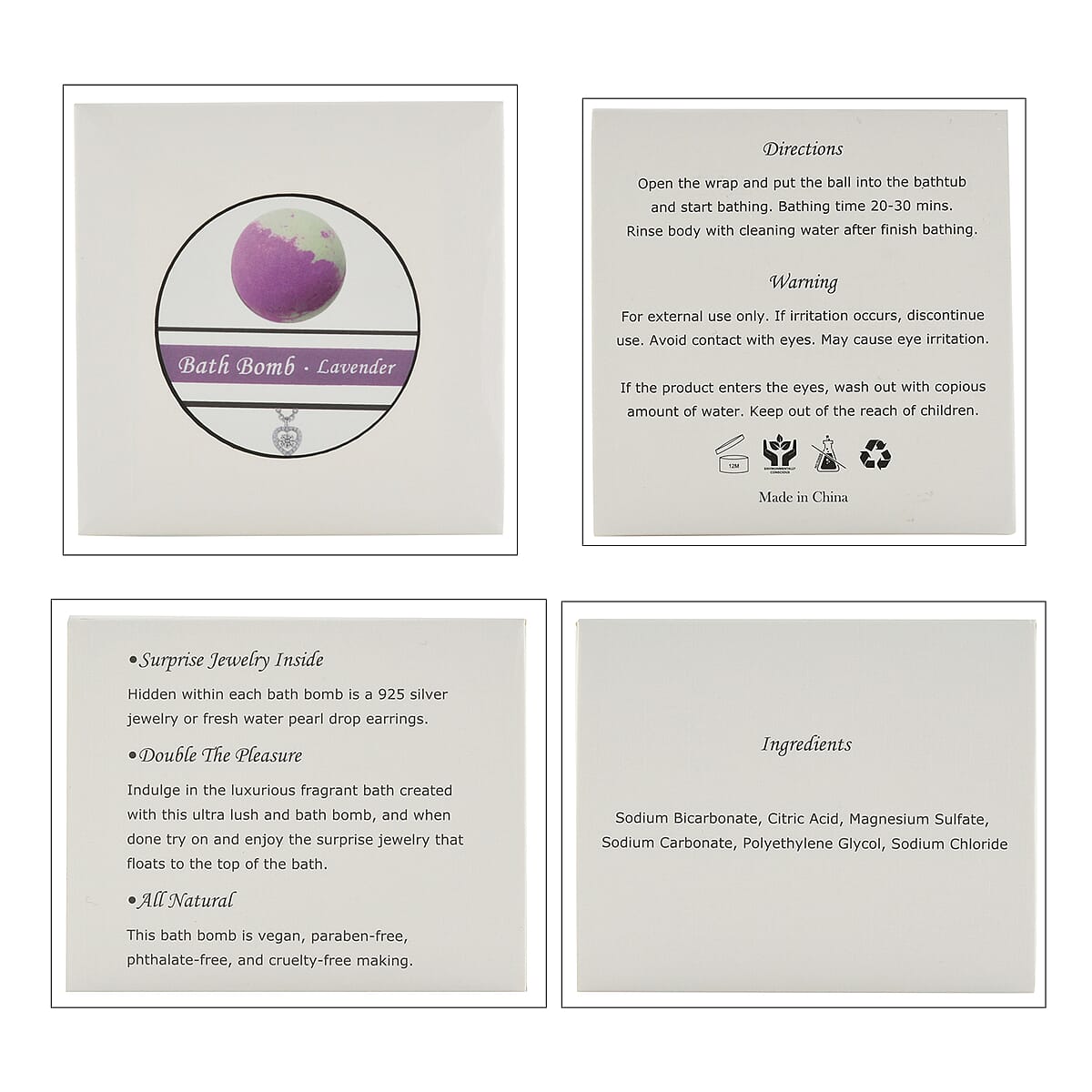 Surprise Jewelry Bath Bomb Lavender Scented with Simulated Diamond Dancing Heart Pendant in Rhodium Over Sterling Silver and Bath Bomb (2.95) image number 6