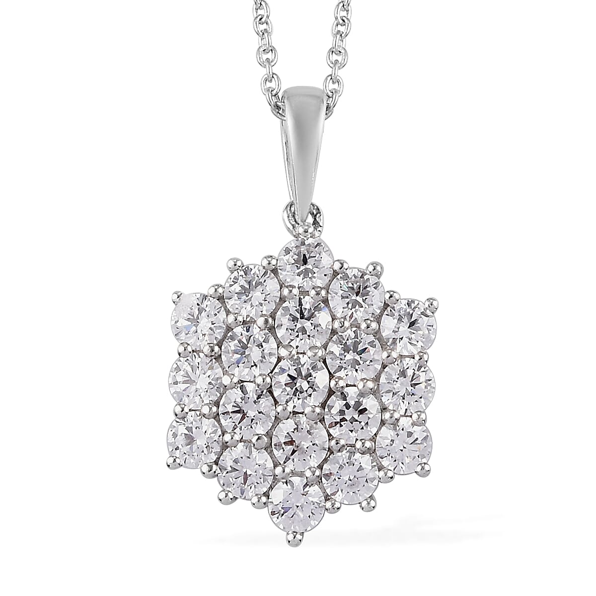 Lustro Stella Made with Finest CZ Cluster Pendant Necklace 20 Inches in Platinum Over Sterling Silver 4.20 ctw