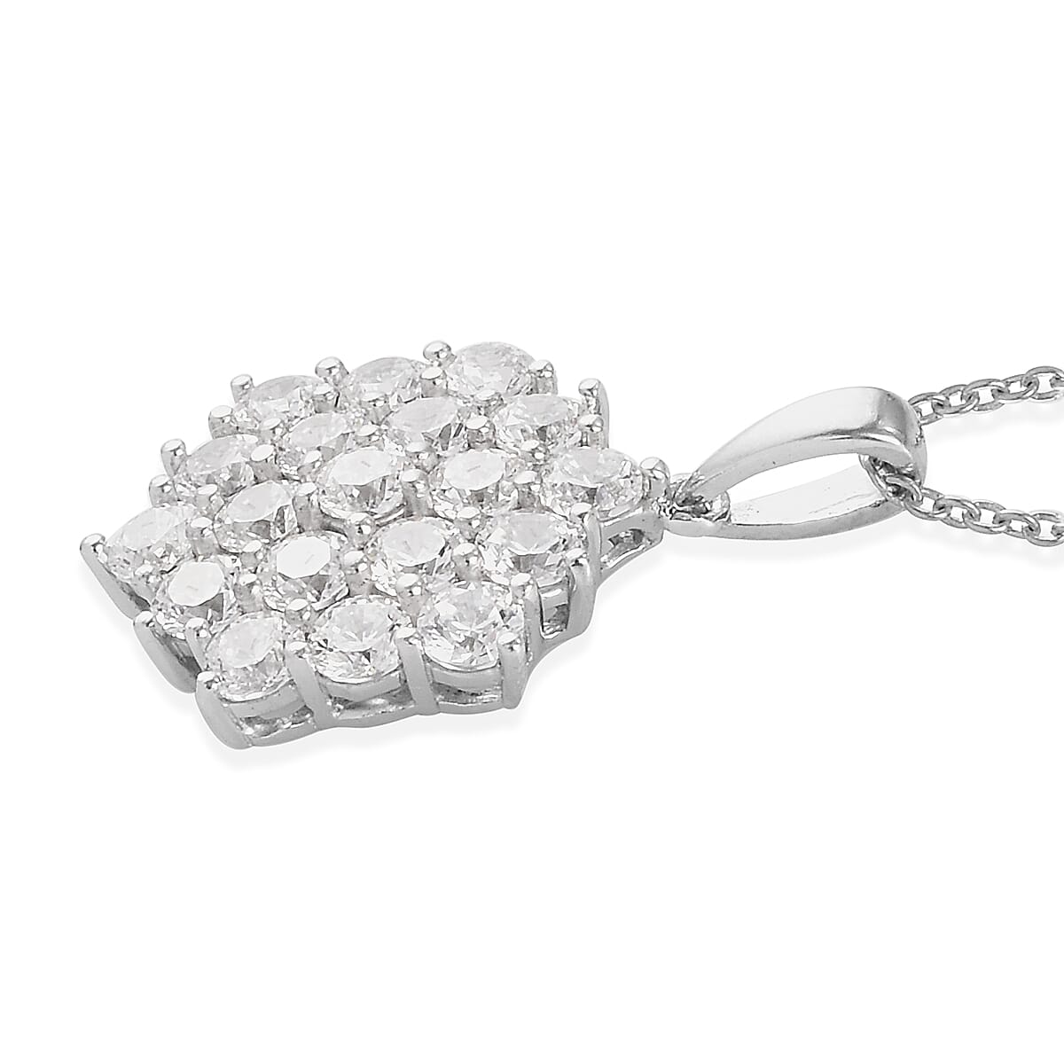 Lustro Stella Made with Finest CZ Cluster Pendant Necklace 20 Inches in Platinum Over Sterling Silver 4.20 ctw