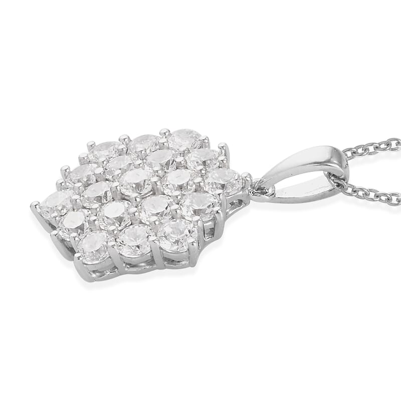 Lustro Stella Made with Finest CZ Cluster Pendant Necklace 20 Inches in Platinum Over Sterling Silver 4.20 ctw