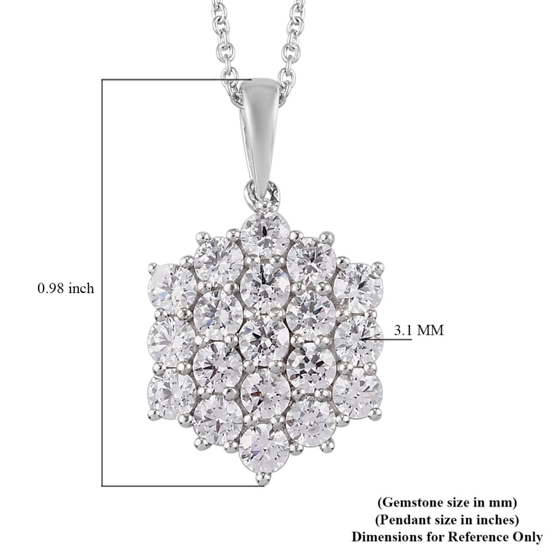 Lustro Stella Made with Finest CZ Cluster Pendant Necklace 20 Inches in Platinum Over Sterling Silver 4.20 ctw