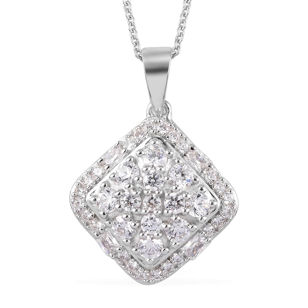 LUSTRO STELLA Made with Finest CZ Pendant Necklace 20 Inches in Platinum Over Sterling Silver 3.20 ctw image number 0