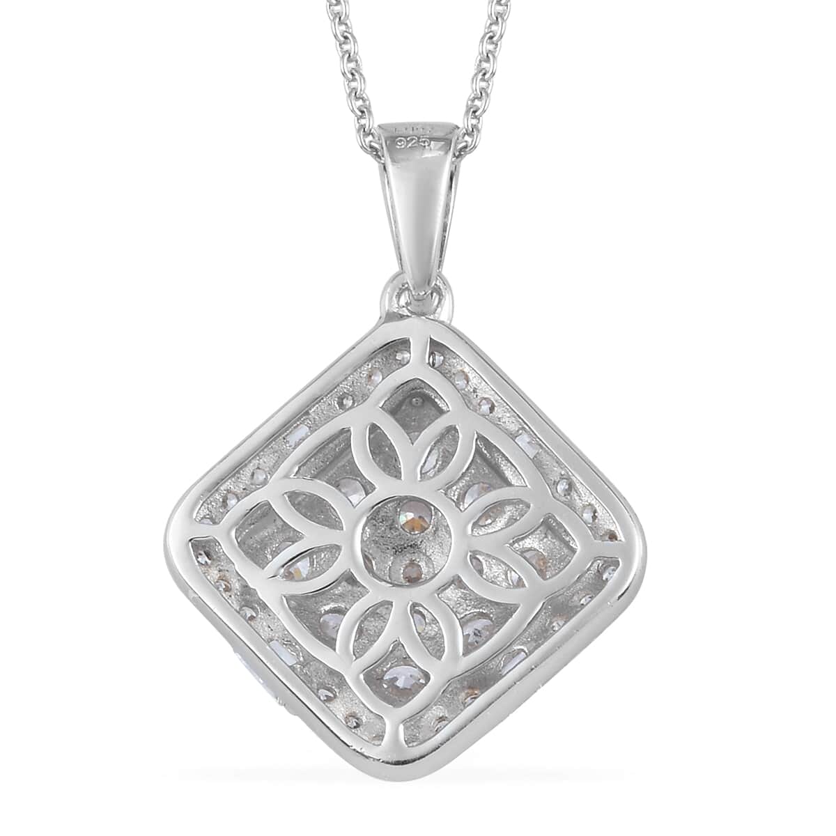 LUSTRO STELLA Made with Finest CZ Pendant Necklace 20 Inches in Platinum Over Sterling Silver 3.20 ctw image number 4