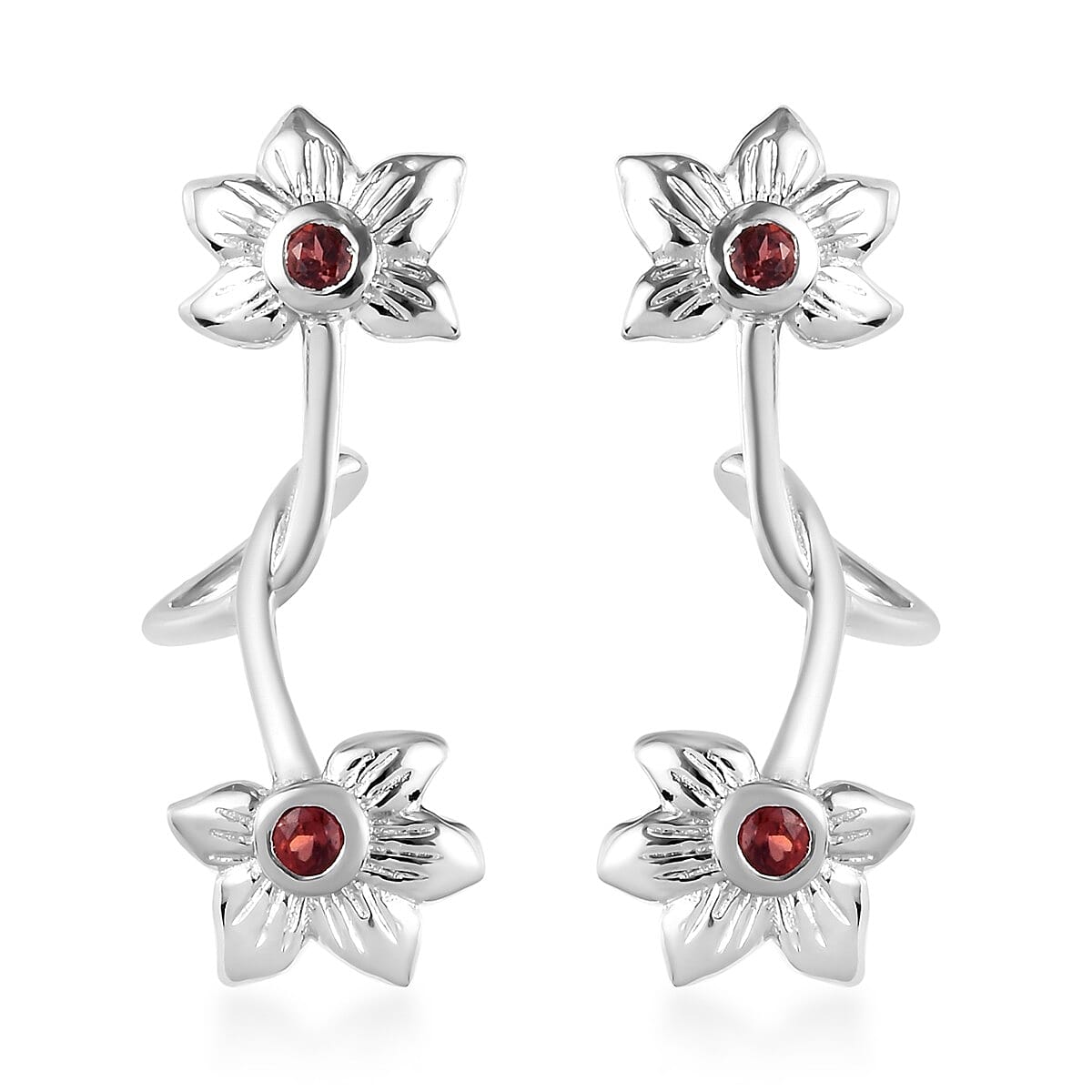 Mozambique Garnet Flower Airpods Earrings in Platinum Over Sterling Silver 0.35 ctw