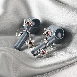Mozambique Garnet Flower Airpods Earrings in Platinum Over Sterling Silver 0.35 ctw