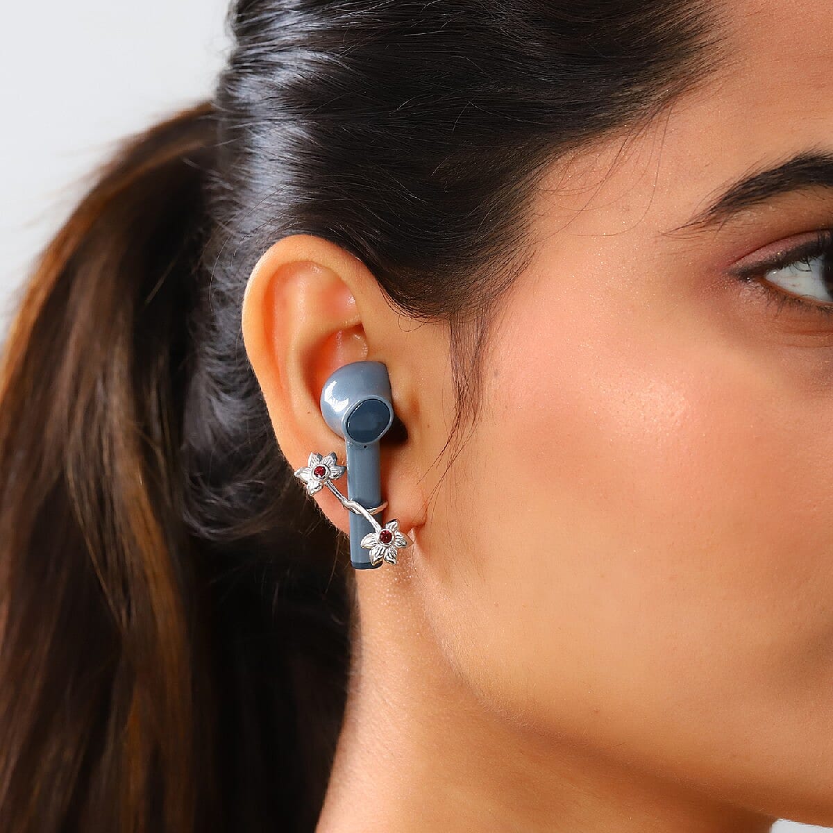 Mozambique Garnet Flower Airpods Earrings in Platinum Over Sterling Silver 0.35 ctw image number 2