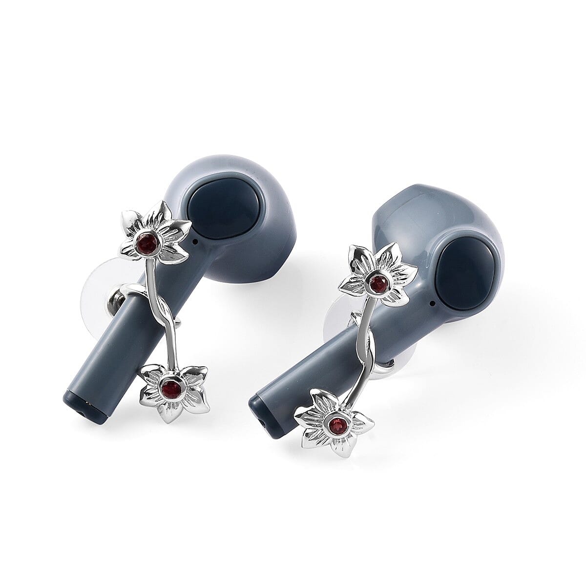 Mozambique Garnet Flower Airpods Earrings in Platinum Over Sterling Silver 0.35 ctw image number 3